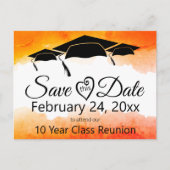 Orange Watercolor Class Reunion Save The Date Postcard (Front)