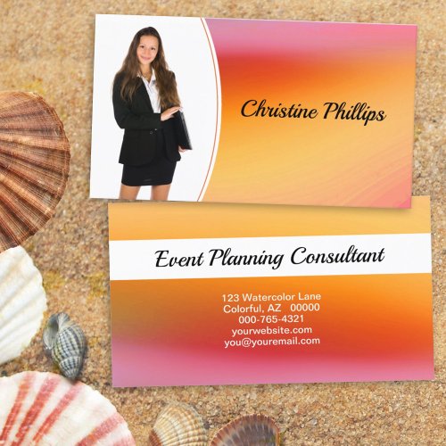 Orange Watercolor Custom Photo Professional  Business Card