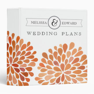 Orange Watercolor Dahlias Wedding Planner Binder