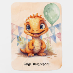 Orange Watercolor Dinosaur Boy Baby Shower  Blanket