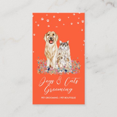 Orange Watercolor Dogs Cats Pet Sitter Business Card
