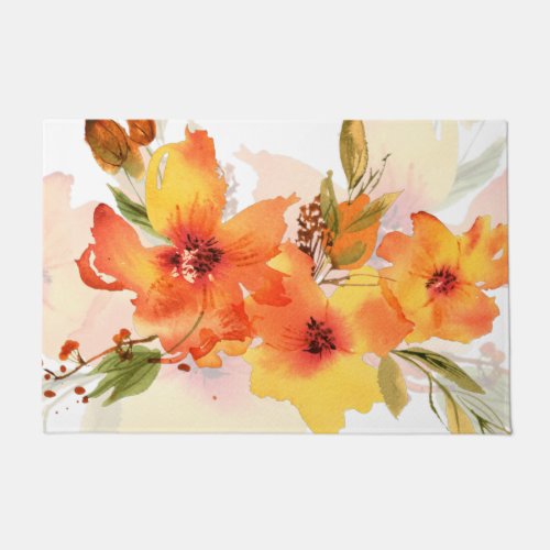 Orange watercolor fall floral   doormat