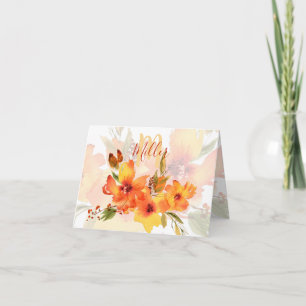 Orange watercolor fall floral personalized note card