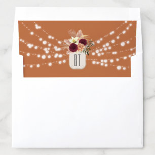 Orange Watercolor Floral Monogram Wedding Envelope Liner