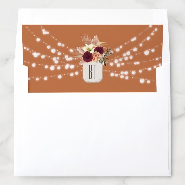 Orange Watercolor Floral Monogram Wedding Envelope Liner (In Envelope)