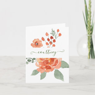 Orange watercolor floral personalized note card
