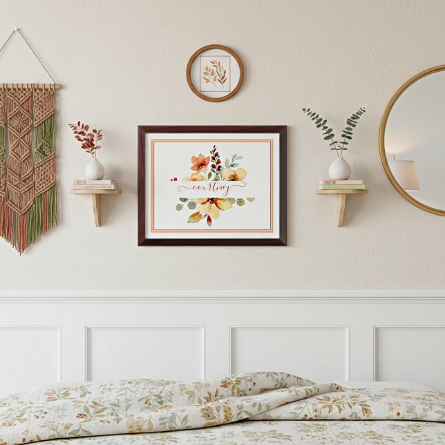 Orange watercolor floral personalized Plaque (Creator Uploaded)