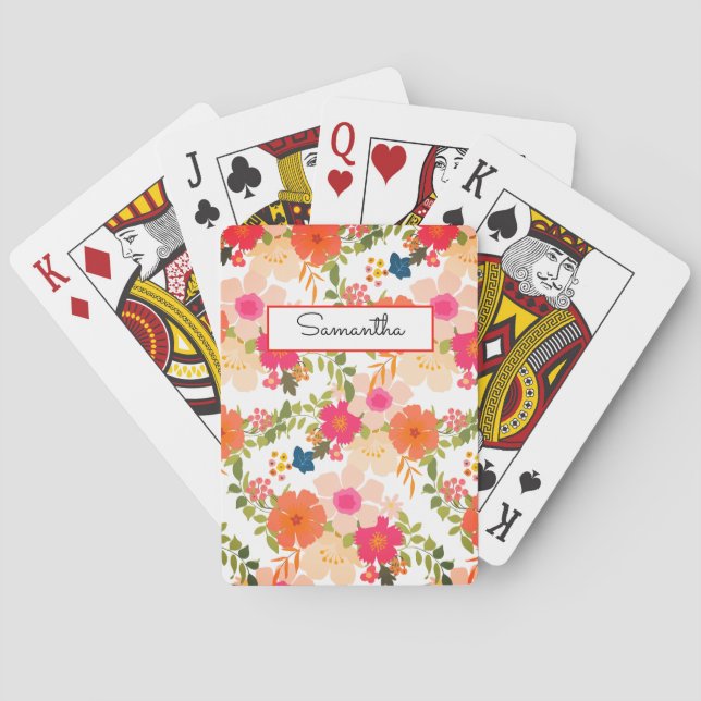 Orange Watercolor Floral  Poker Cards (Back)