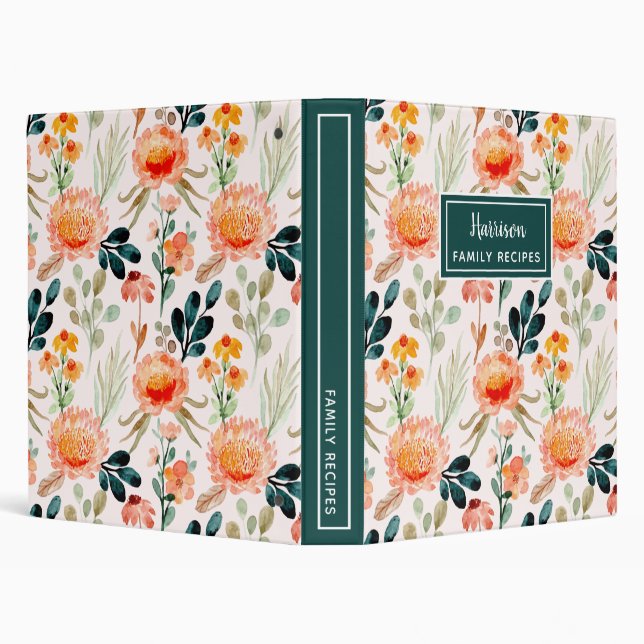 Orange Watercolor Floral Recipe  3 Ring Binder (Background)