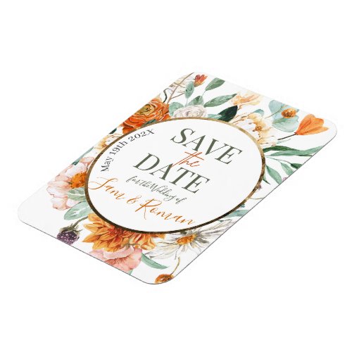 Orange Watercolor Floral Save the Date Card Magnet