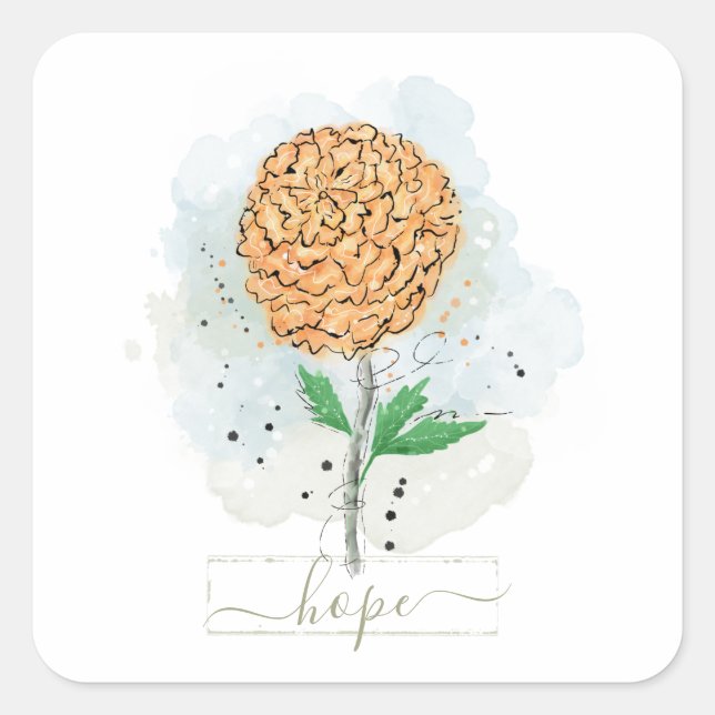 Orange Watercolor Flower Hope Square Sticker (Front)