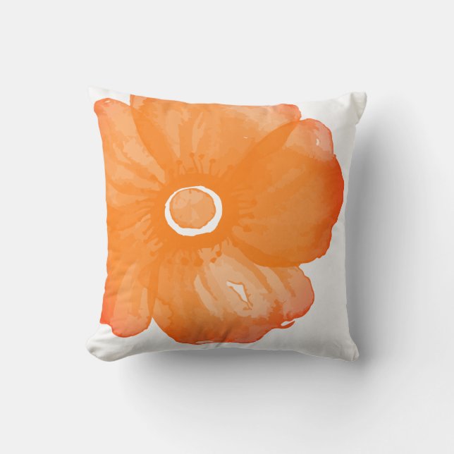 Orange Watercolor Flower Pillow (Front)