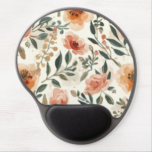 Orange Watercolor Flowers Botanical Painting Gel Mouse Pad
