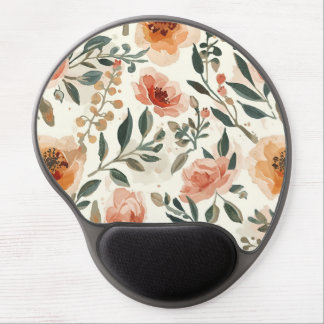 Orange Watercolor Flowers Botanical Painting Gel Mouse Pad