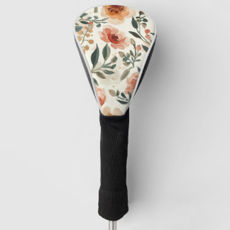Orange Watercolor Flowers Botanical Painting Golf Head Cover