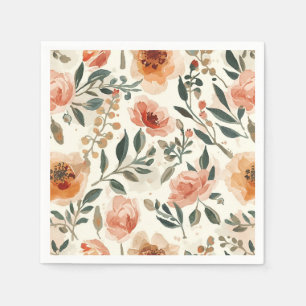 Orange Watercolor Flowers Botanical Painting Napkins
