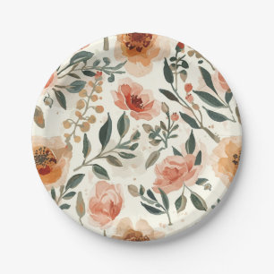 Orange Watercolor Flowers Botanical Painting Paper Plates