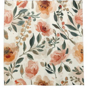 Orange Watercolor Flowers Botanical Painting Shower Curtain