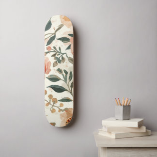 Orange Watercolor Flowers Botanical Painting Skateboard