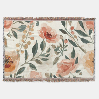 Orange Watercolor Flowers Botanical Painting Throw Blanket