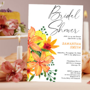 Orange watercolor flowers bridal shower invitation