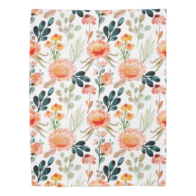 Orange Watercolor flowers Duvet Cover (Front)