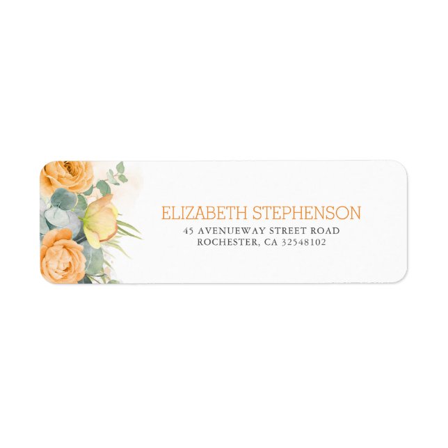 Orange Watercolor Flowers Elegant Label (Front)