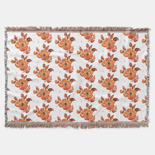 Orange Watercolor Flowers I Throw Blanket (Front)