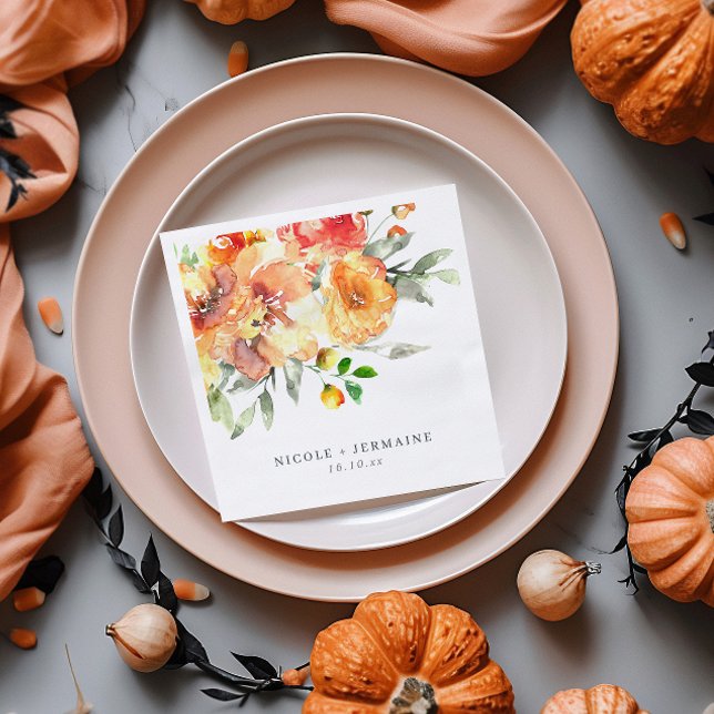 Orange Watercolor Flowers Wedding Napkins (Creator Uploaded)