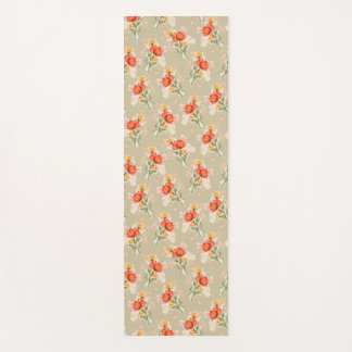 Orange Watercolor Flowers Yoga Mat