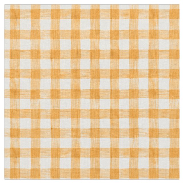 Orange Watercolor Gingham Fabric (Close Up)