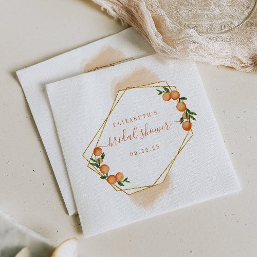 Orange Watercolor Gold Geometric Bridal Shower Napkins