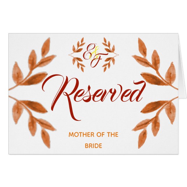 Orange Watercolor Leaf Reserved Seat Wedding Sign (Front Horizontal)