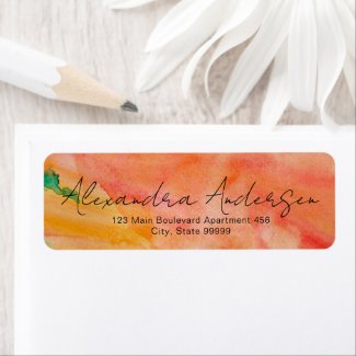 Orange Watercolor Modern Trendy Script Label