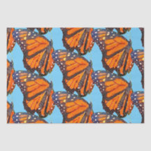 Orange Watercolor Monarch Butterflies in Blue Sky