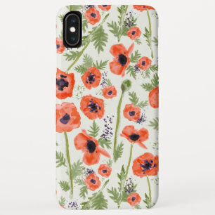Orange Watercolor Painted Poppy Floral Pattern iPhone XS Max Case