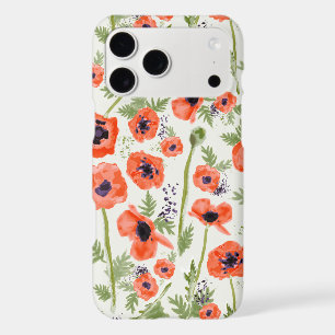 Orange Watercolor Painted Poppy Floral Pattern iPhone 17 Pro Max Case