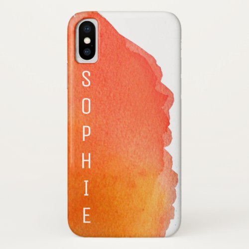 Orange watercolor personalised name modern sleek iPhone XS case