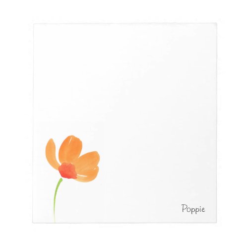 Orange Watercolor Poppie Flower Notepad