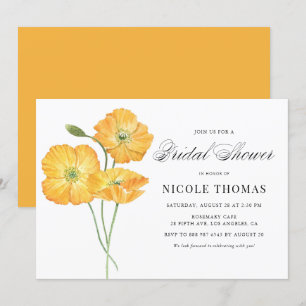 Orange Watercolor Poppies Botanical Bridal Shower Invitation