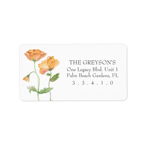 Orange Watercolor Poppies Label