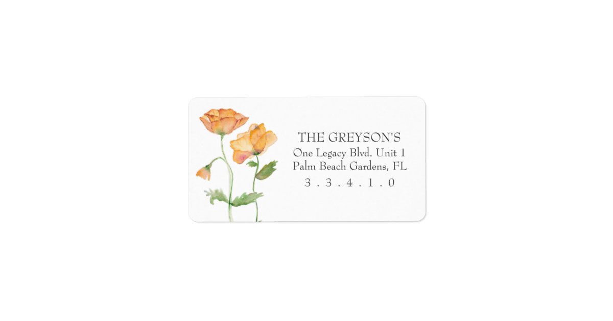 Orange Watercolor Poppies Label | Zazzle