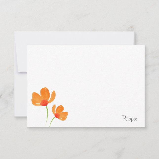 Orange Watercolor Poppies Note Card (Front)