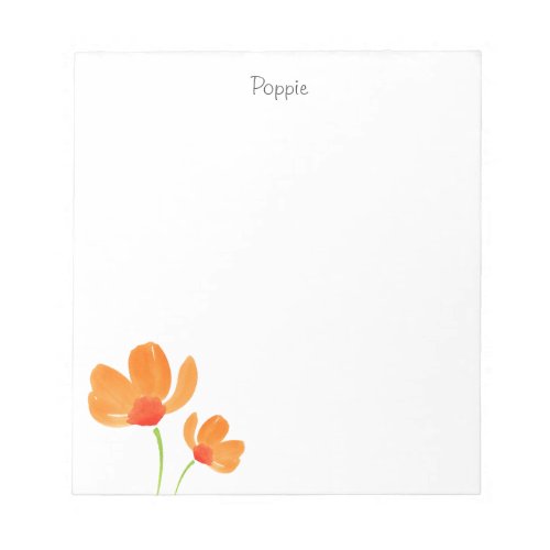 Orange Watercolor Poppies Notepad