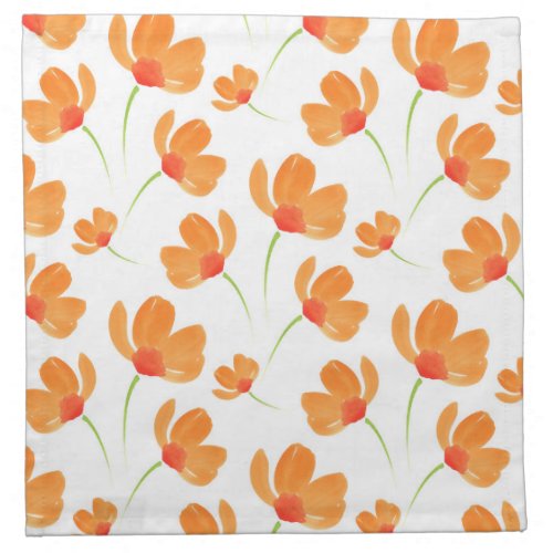 Orange Watercolor Poppies Pattern Cloth Napkin