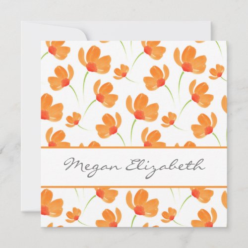 Orange Watercolor Poppies Pattern Note Card