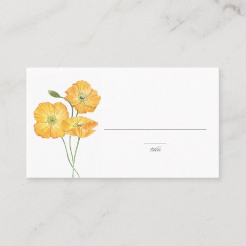 Orange Watercolor Poppies Spring Floral Wedding Place Card