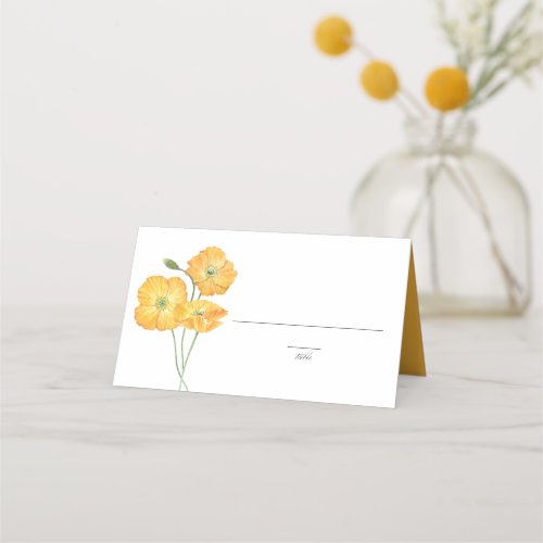 Orange Watercolor Poppies Summer Floral Wedding Place Card