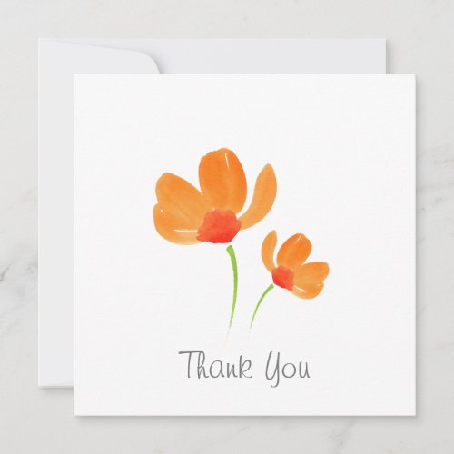 Orange Watercolor Poppies Thank You Card