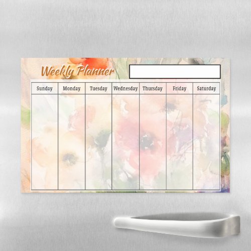 Orange watercolor poppies weekly planner magnetic dry erase sheet